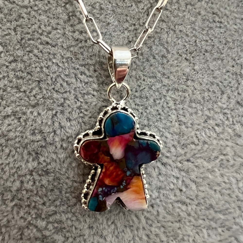 ❤️ Gingerbread Man Pink Dahlia Kingman Turquoise Sterling Silver Pendant 1.26”L